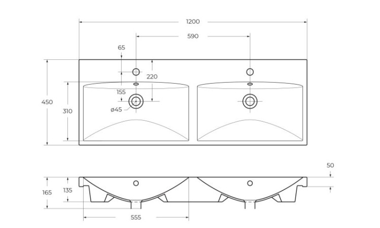 База под раковину с двумя чашами подвесная, с четырьмя выкатными ящиками 1172х440х500 BelBagno MARINO-CER-1200-4C-SO-2-BL-P