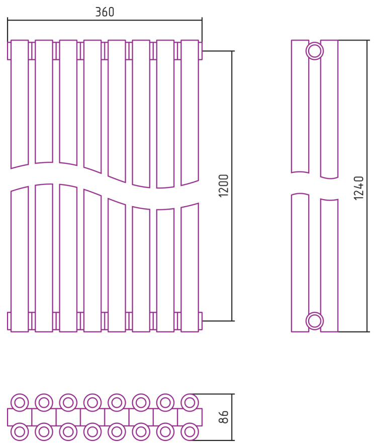 Отопительный радиатор Сунержа Эстет-00 1200х360 8 секций Состаренная латунь