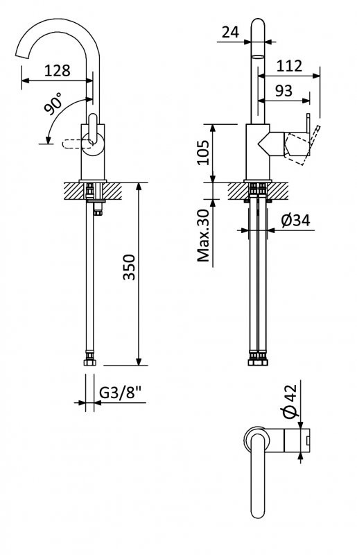 Смеситель для раковины однорычажный c тонкой ручкой, без донного клапана Cezares LEAF-LSM-A-L-01-W0