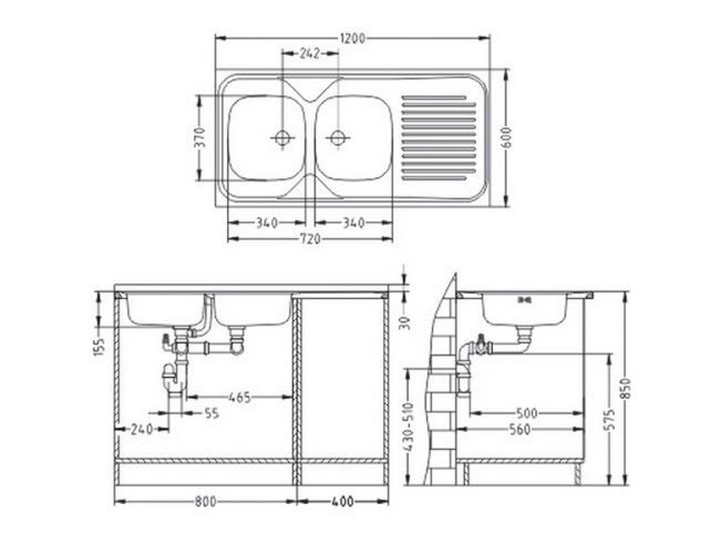Мойка CLASSIC 100 NAT-60 1200X6002X левая в комплекте с сифоном 1071240,