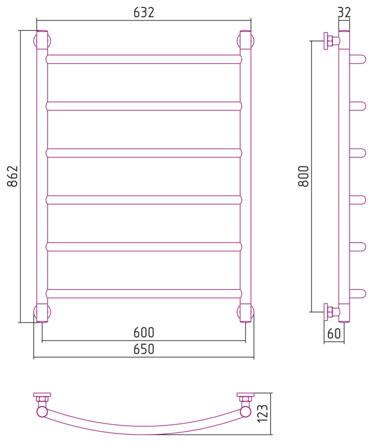 Полотенцесушитель водяной Сунержа Галант+ 800х600 Состаренная бронза