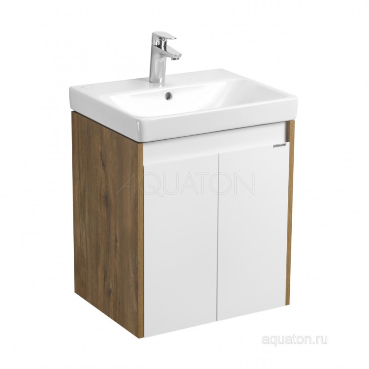 Тумба под раковину AQUATON Сканди Doors 55 белый глянец, дуб рустикальный, 1A278801SDZ90