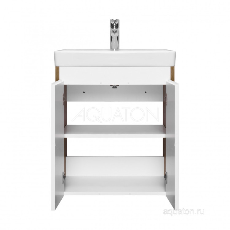Тумба под раковину AQUATON Сканди Doors 55 белый глянец, дуб рустикальный, 1A278801SDZ90