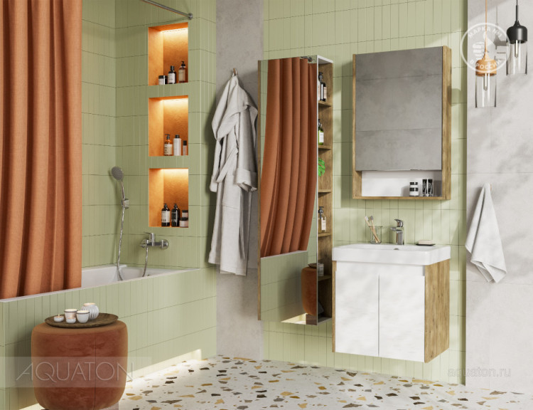 Тумба под раковину AQUATON Сканди Doors 55 белый глянец, дуб рустикальный, 1A278801SDZ90