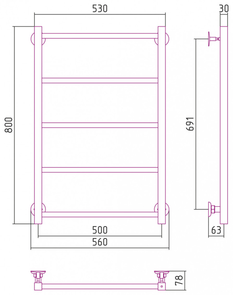 Полотенцесушитель водяной Стилье Версия-КН 800х500 (5) П 20х20 Чёрный