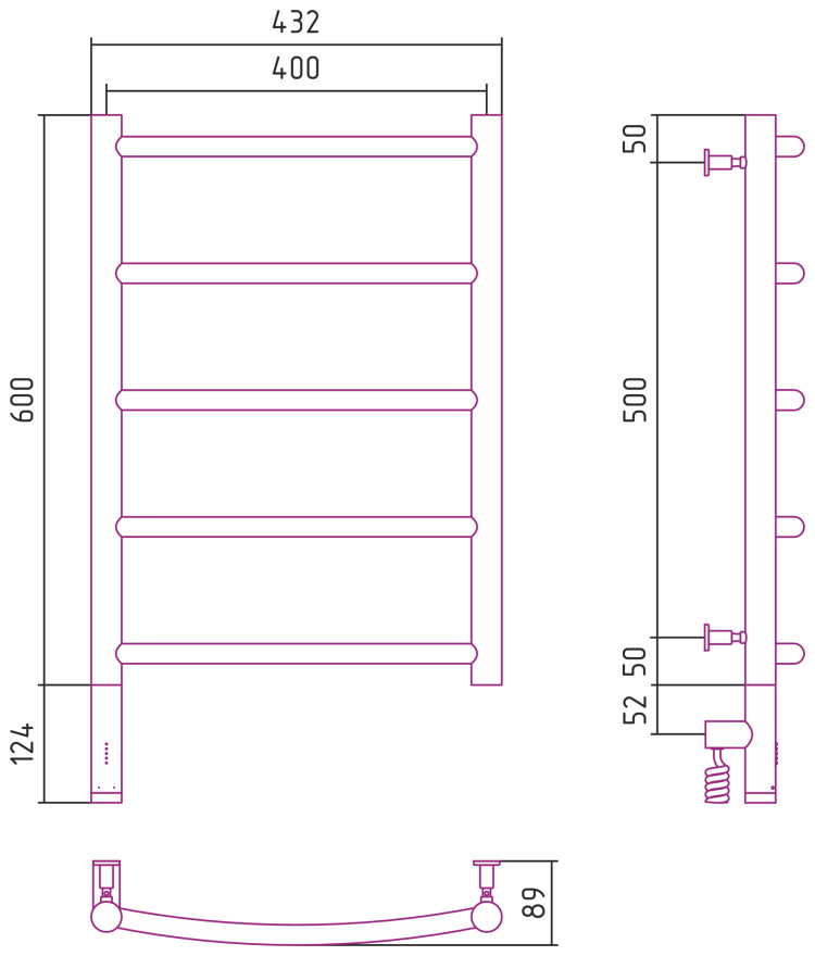 Полотенцесушитель электрический Сунержа Галант 3.0 600х400 МЭМ левый Состаренная латунь