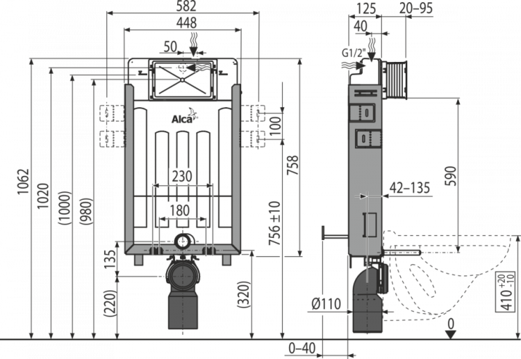 Скрытая система инсталляции ECOLOGY для замуровывания в стену Alcadrain AM115/1000E Renovmodul