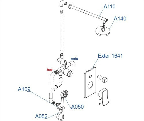 WasserKRAFT A16040 Встраиваемый комплект для душа с верхней душевой насадкой и лейкой