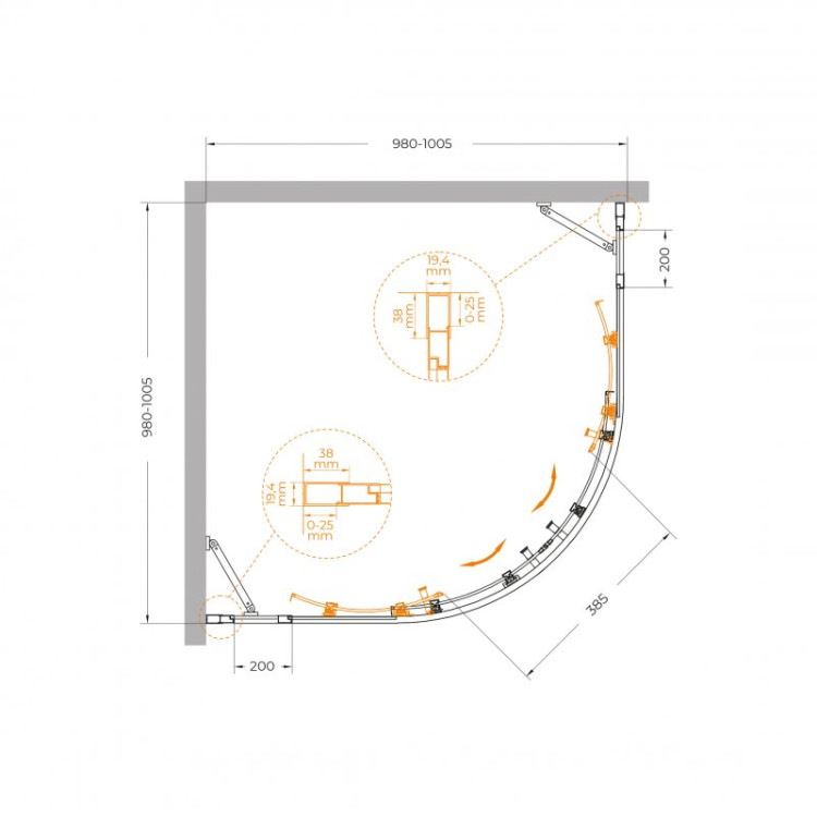 Душевой уголок MOLVENO-R-22 Cezares MOLVENO-R-22-80+20-C-Cr-IV