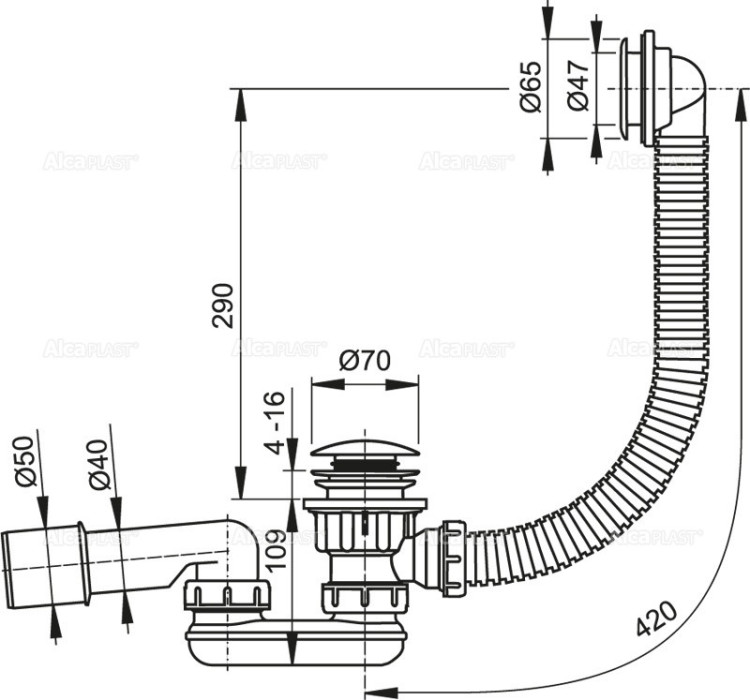 Сифон для душевого поддонa CLICK/CLACK, металл Alcadrain A503KM