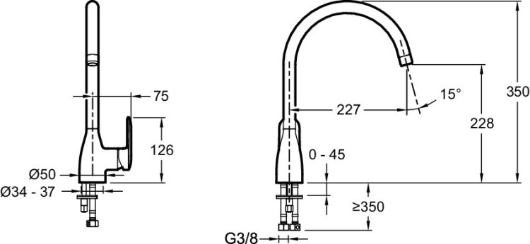Однорычажный смеситель для кухни, поворотный излив Jacob Delafon KUMIN E99477-CP
