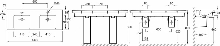 Двойная подвесная раковина-столешница 140 х 50 см Jacob Delafon ODEON UPE4779-00