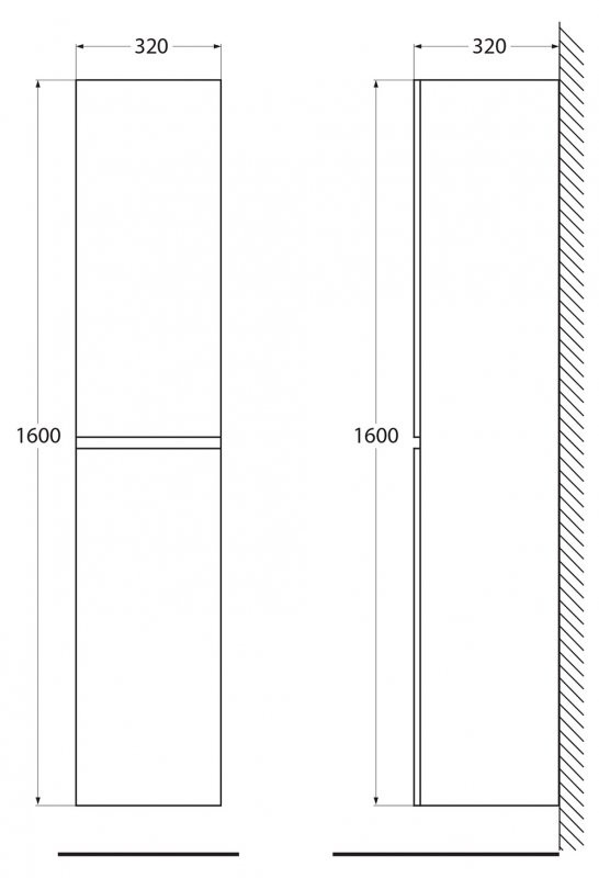 Шкаф подвесной, с двумя распашными дверцами с доводчиками, две полки внутри, универсальная сторонность Cezares ALBANO-1600-2A-SC-BL-P