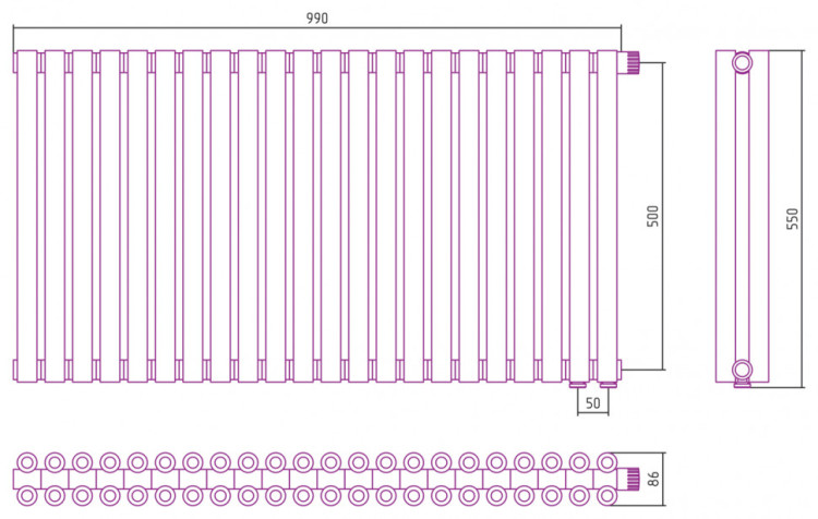 Отопительный радиатор Сунержа Эстет-00 EU50 500х990 22 секции Без покрытия