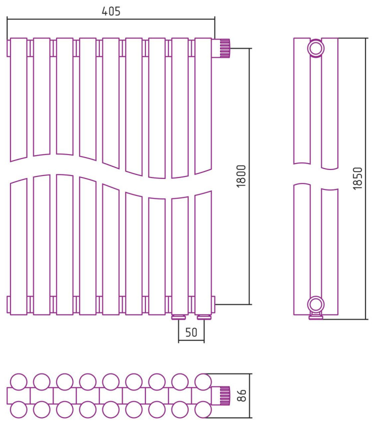 Отопительный радиатор Сунержа Эстет-11 EU50 1800х405 9 секций Матовый белый