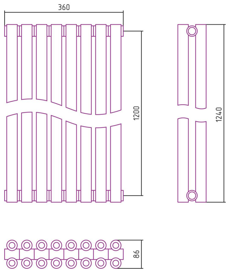 Отопительный радиатор Сунержа Эстет-00 1200х360 8 секций Тёмный титан муар