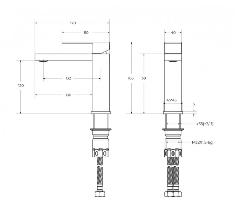 Смеситель для раковины без донного клапана Cezares SLIDER-LS-01-W0