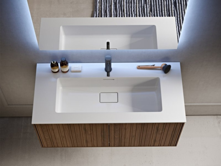 Раковина искусственный камень с двумя отверстями под смеситель 121х46 Cezares 50357