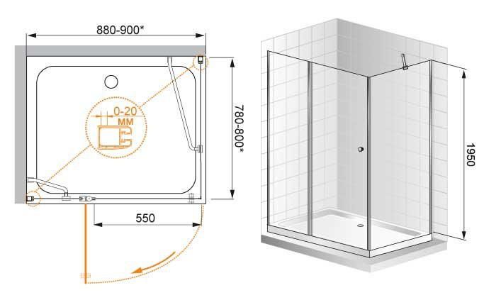 Душевой уголок ELENA-AH-1 Cezares ELENA-W-AH-1-90/80-C-Cr