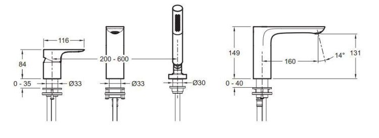Смеситель на борт ванны Jacob Delafon Aleo E72292-CP