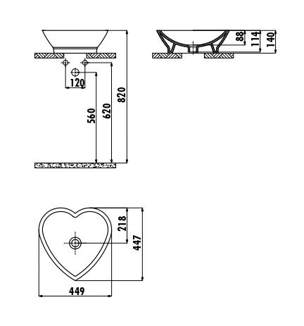 CREAVIT Раковина TP149.4 сердце ЧЕРНАЯ
