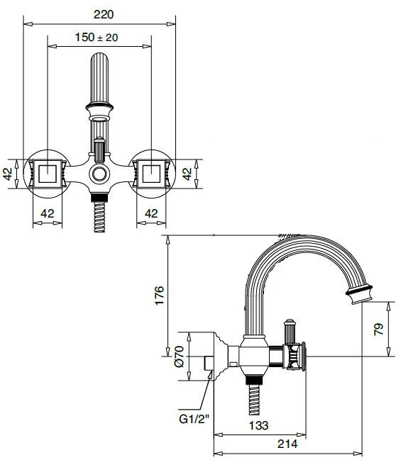 Смеситель для ванны и душа OLIMP-VD Cezares OLIMP-VD-03/24-Sw