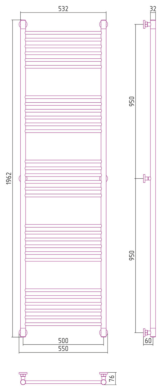 Полотенцесушитель водяной Сунержа Богема+ прямая 1900х500 Матовый белый