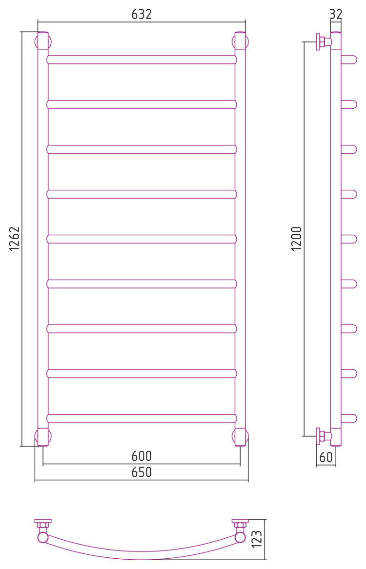 Полотенцесушитель водяной Сунержа Галант+ 1200х600 Матовое золото