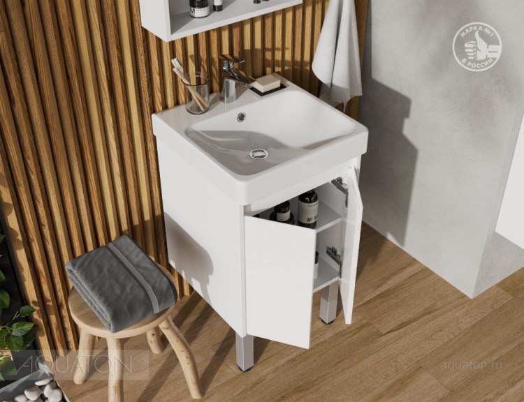 Тумба под раковину AQUATON Сканди Doors 45 белый глянец, белый матовый, 1A278701SD010