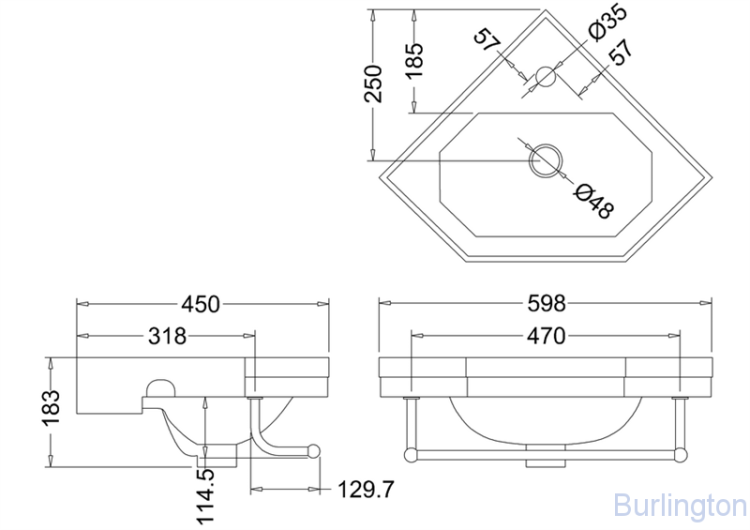 Подвесная угловая раковина на 1 отверстие с полотенцедержателем