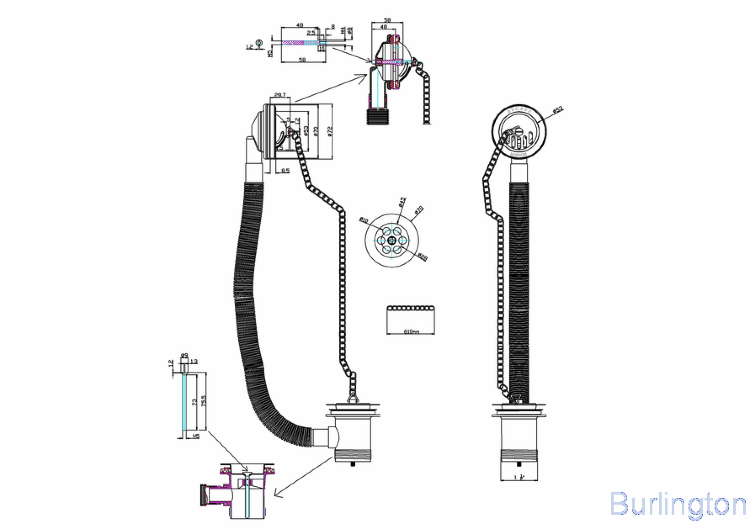 Слив-перелив с гибкой подводкой, ХРОМ
