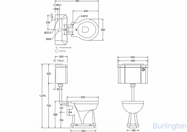 Унитаз с низким бачком 51см, с кнопкой