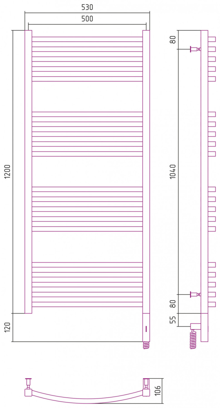 Полотенцесушитель электрический Сунержа Аркус 3.0 1200х500 МЭМ правый Сатин