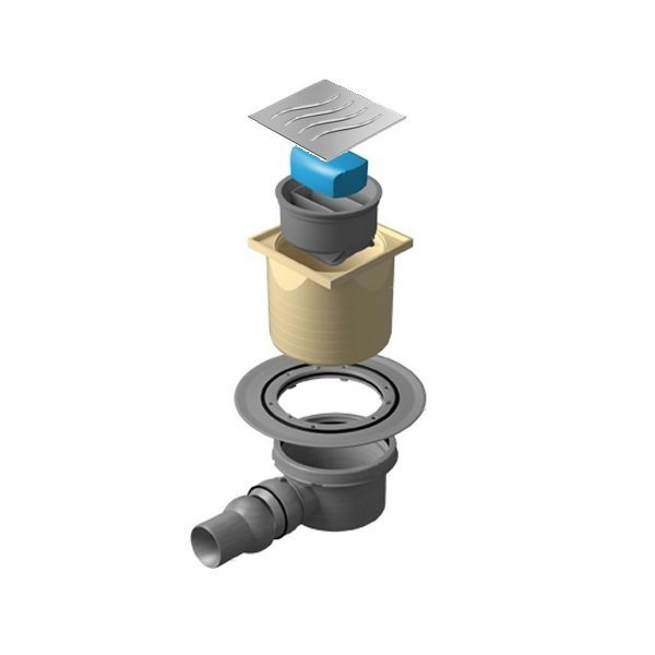 Точечный трап 100х100 мм Confluo Standard Dry 2,с сухим затвором, металл с перфорацией Tide (Волна), без рамки PESTAN 13000016