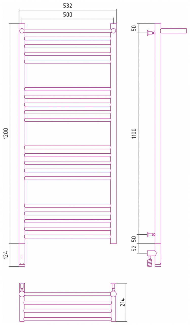 Полотенцесушитель электрический Сунержа Богема с полкой 3.0 1200х500 / МЭМ левый Матовое золото