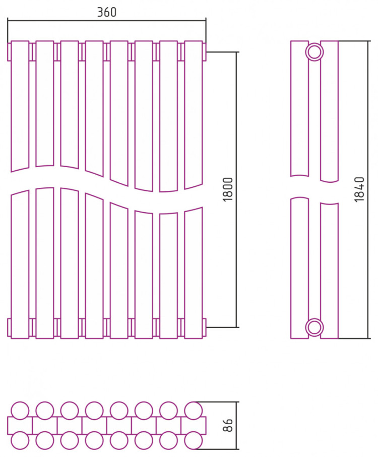 Отопительный радиатор Сунержа Эстет-11 1800х360 8 секций Белый