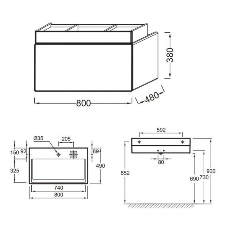 Тумба под раковину Jacob Delafon Terrace 80 подвесная