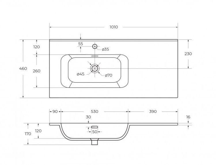 База под раковину подвесная с двумя выкатными ящиками, правосторонняя Cezares DUET-N-1000-2C-SO-BL-R