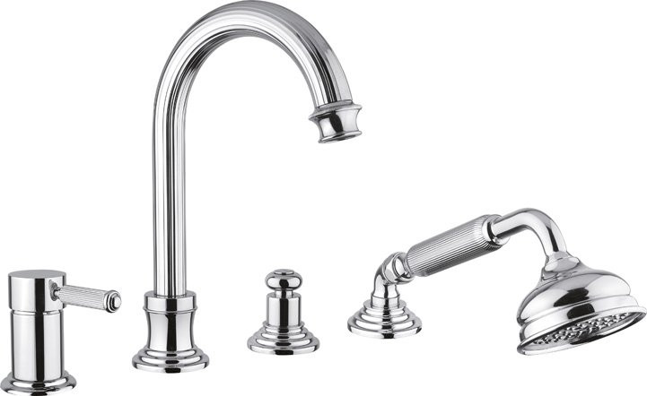 Смеситель на борт ванны с выдвижным душем и переключателем Cezares OLIMP-BVDM-03/24-L