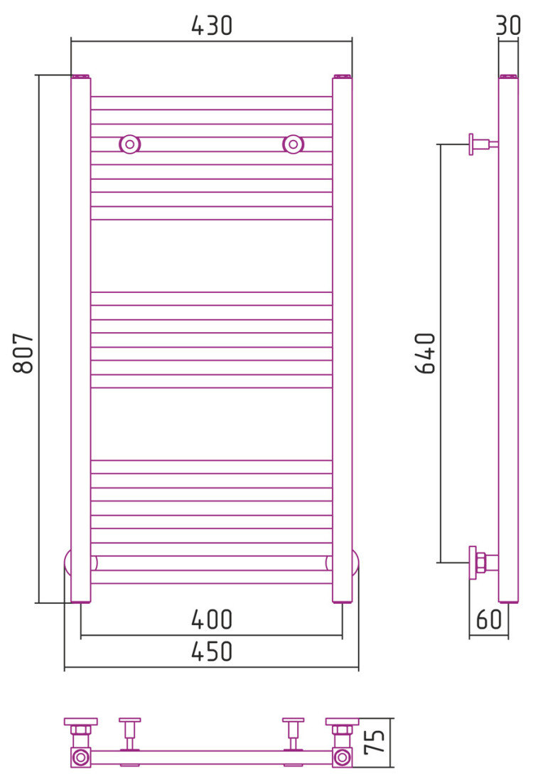 Полотенцесушитель водяной Сунержа Модус 800х400 Сатин