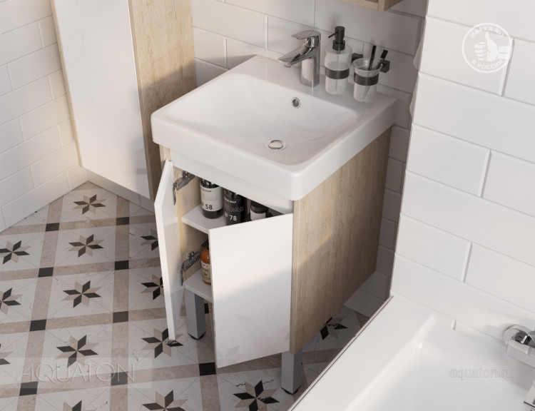 Тумба под раковину AQUATON Сканди Doors 45 белый глянец, дуб верона, 1A278701SDB20