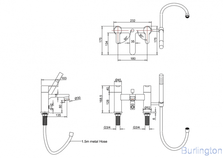 Смеситель для ванны с ручным душем, набортный [CTA7]
