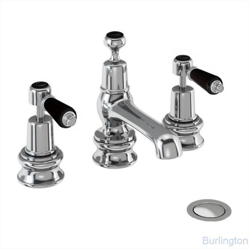 Смеситель для раковины на 3 отверстия Regent, с донным клапаном [KER12 BLA]