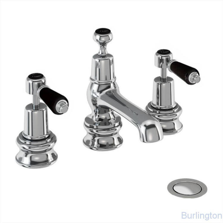 Смеситель для раковины на 3 отверстия Regent, с донным клапаном [KER12 BLA]