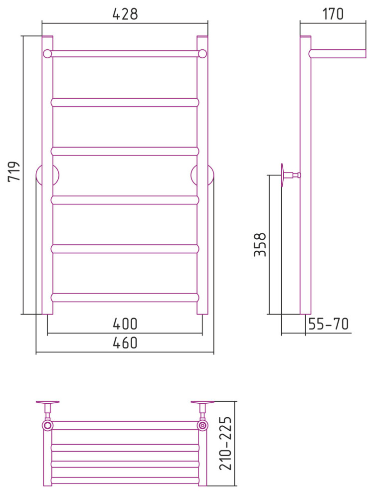 Полотенцесушитель водяной Стилье Универсал-54 800х400 (Полка + 5) П 21 Без покрытия