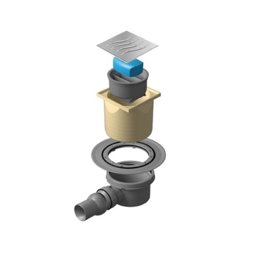 Точечный трап 100х100 мм Confluo Standard Dry 3,с сухим затвором, металл с перфорацией Tide (Волна), без рамки PESTAN 13000017