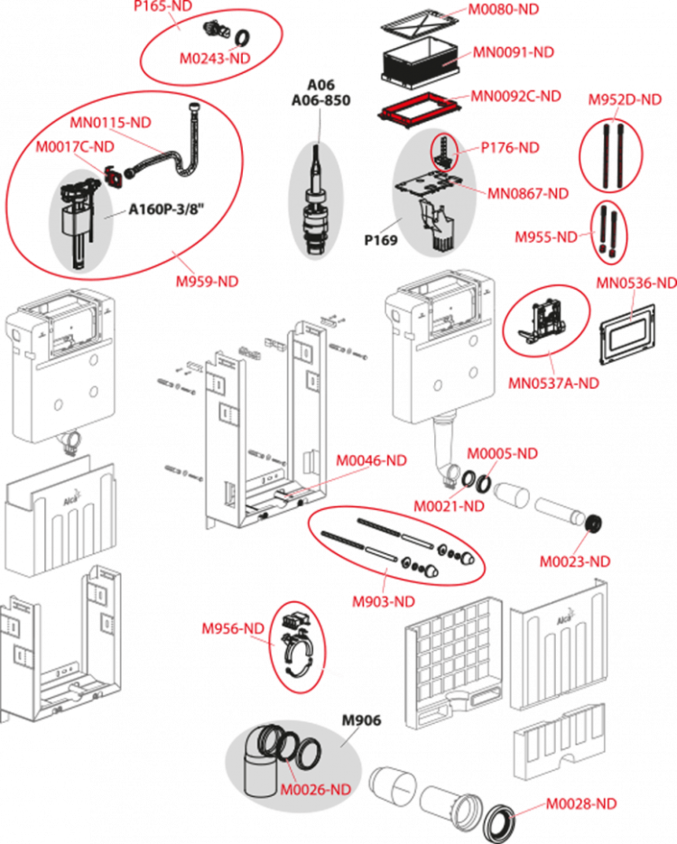 Скрытая система инсталляции для замуровывания в стену, управление сверху или спереди Alcadrain AM119/1000 Renovmodul
