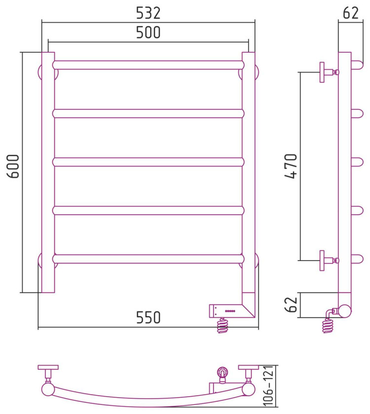 Полотенцесушитель электрический Сунержа Галант 2.0 600х500 МЭМ правый Золото