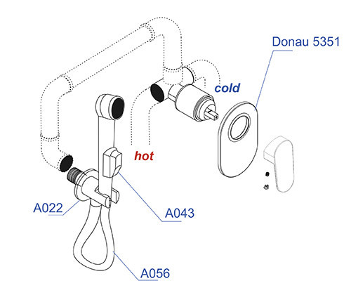 WasserKRAFT A11056 Встраиваемый комплект для биде со шлангом 100 см