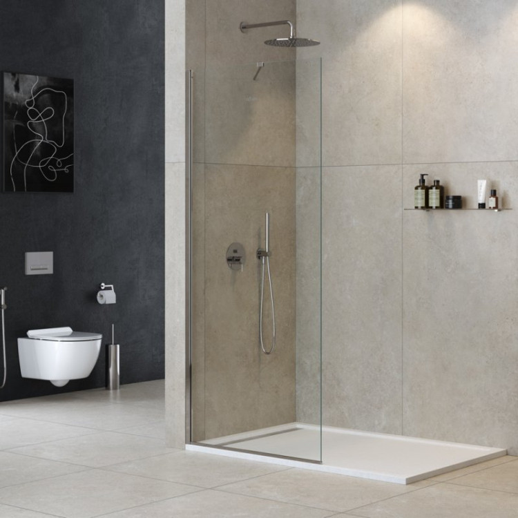 Душевая перегородка универсальная с односторонним входом, стекло графит, профиль чёрный Cezares LIBERTA-L-1-TB-100-GR-NERO